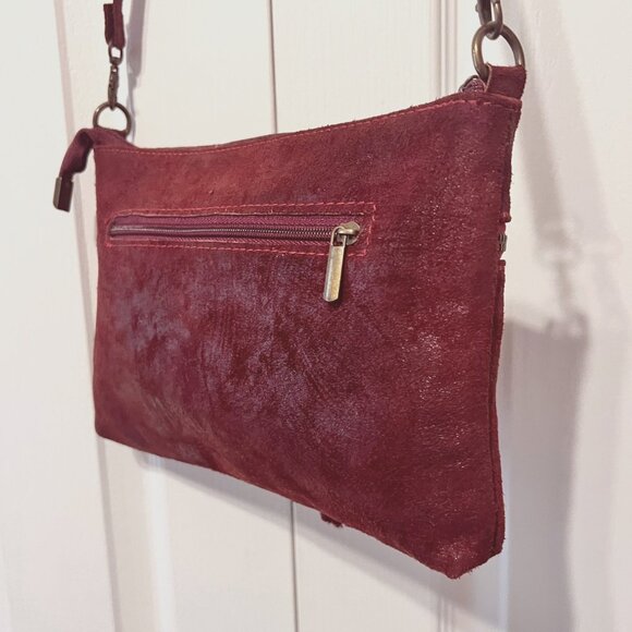 Borse In Pelle-Deines-Soft Calf Leather Crossbody Red Purse-Tassels-Adj Strap - Picture 10 of 15